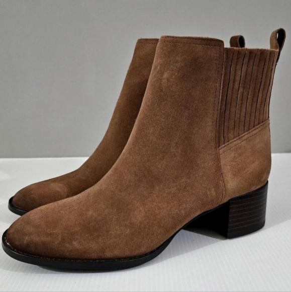 NEW Sam Edelman Kaiti Zip Ankle Bootie Womens 7 Brown Suede Low Heel Western - Picture 1 of 13